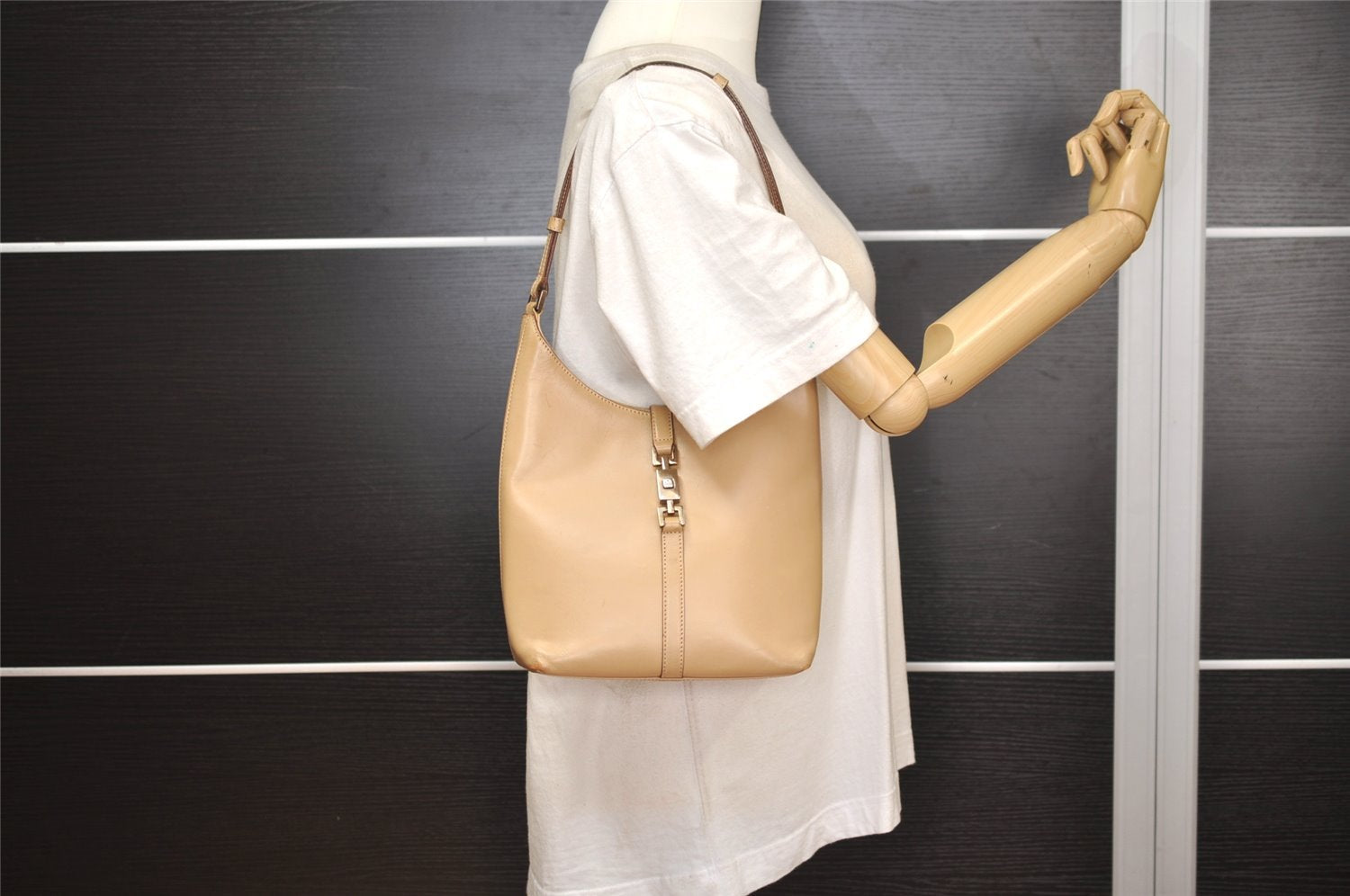 Authentic GUCCI Jackie Shoulder Bag Purse Leather 0013875 Beige 6226J