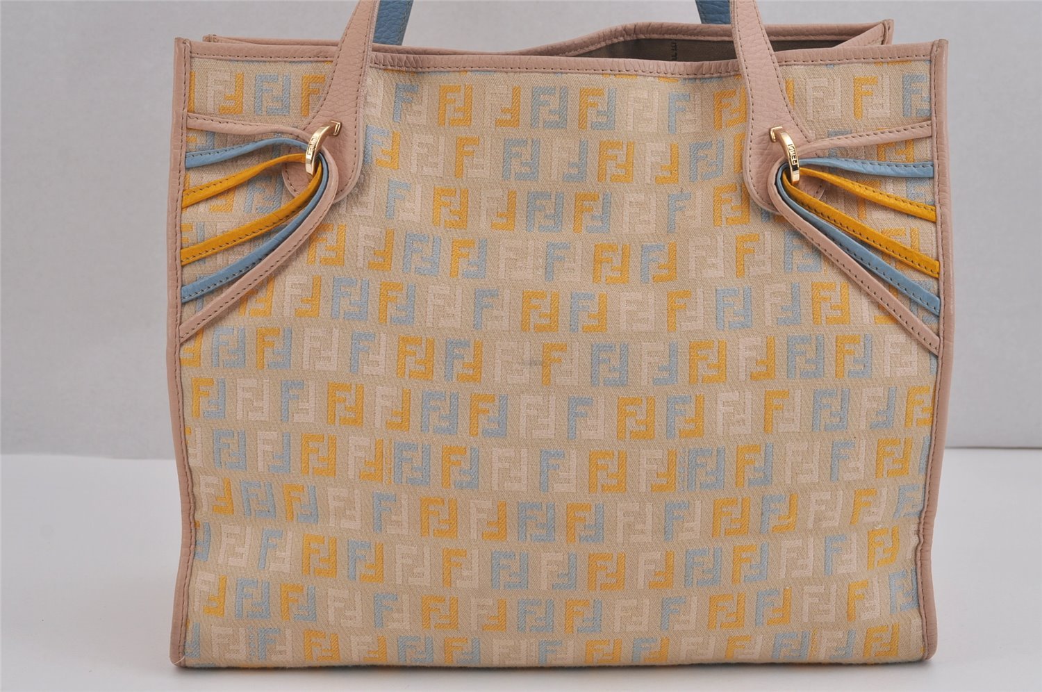 Authentic FENDI Zucchino Shoulder Tote Bag Canvas Leather Beige 6227J