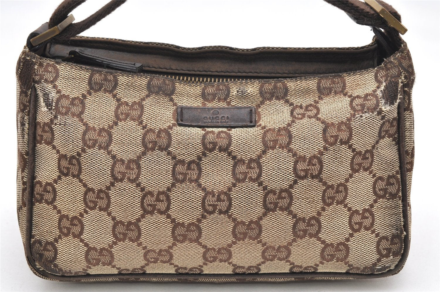 Authentic GUCCI Hand Bag Pouch Purse GG Canvas Leather 106644 Brown 6227K
