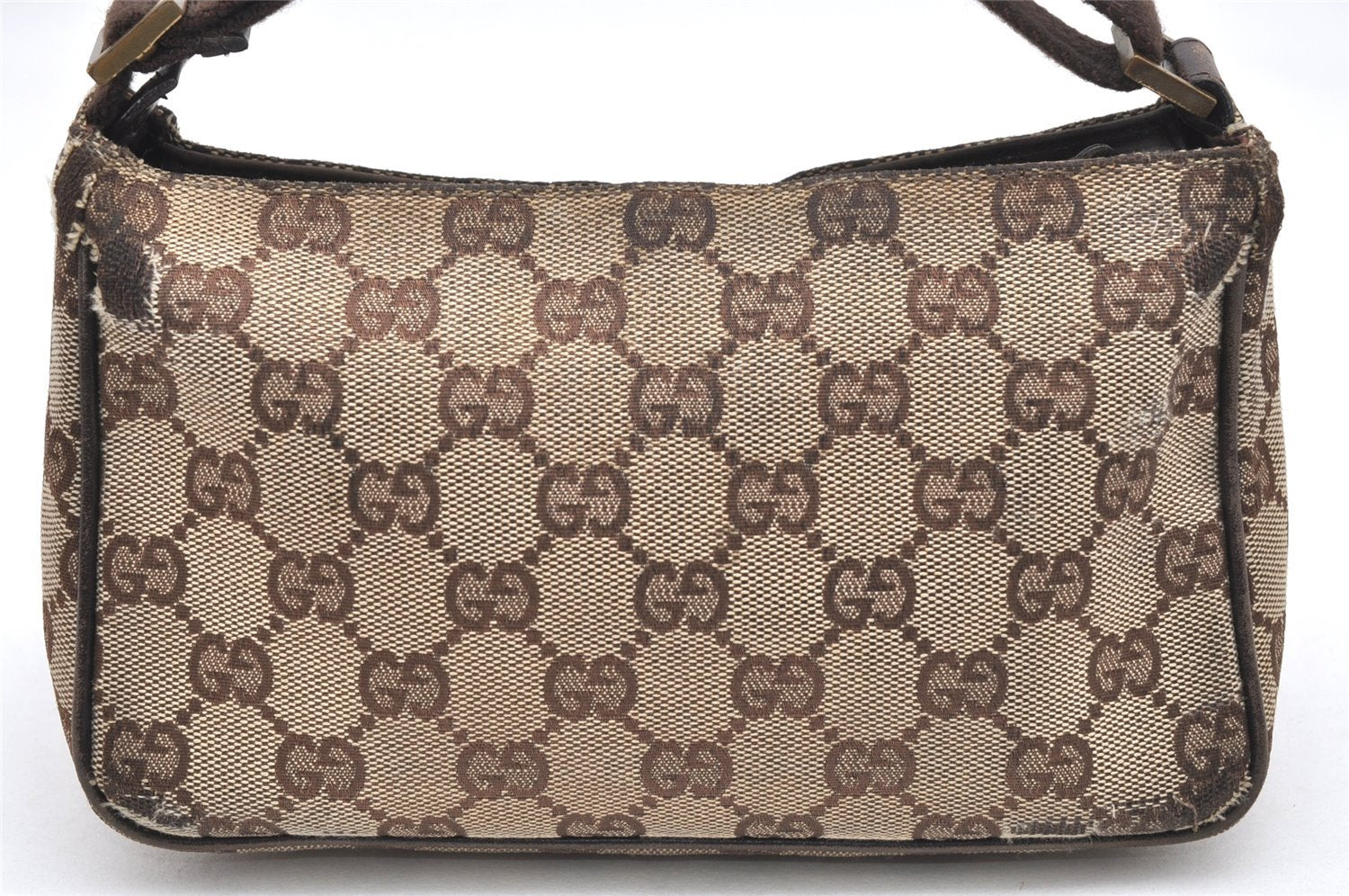 Authentic GUCCI Hand Bag Pouch Purse GG Canvas Leather 106644 Brown 6227K