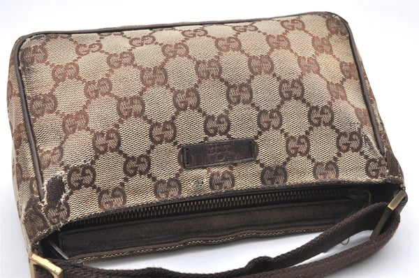 Authentic GUCCI Hand Bag Pouch Purse GG Canvas Leather 106644 Brown 6227K