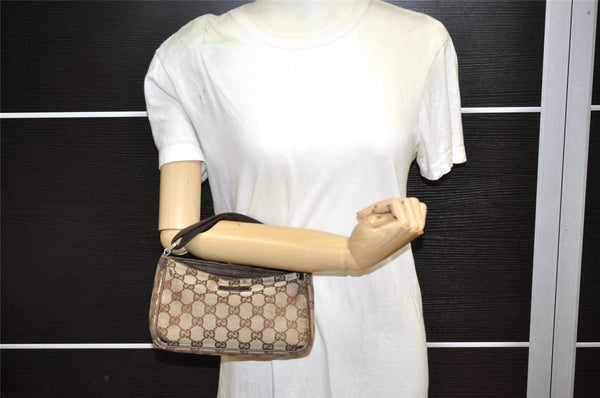 Authentic GUCCI Hand Bag Pouch Purse GG Canvas Leather 106644 Brown 6227K