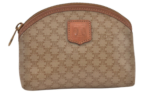 Authentic CELINE Macadam Blason Pattern Pouch Purse PVC Leather Beige 6228K