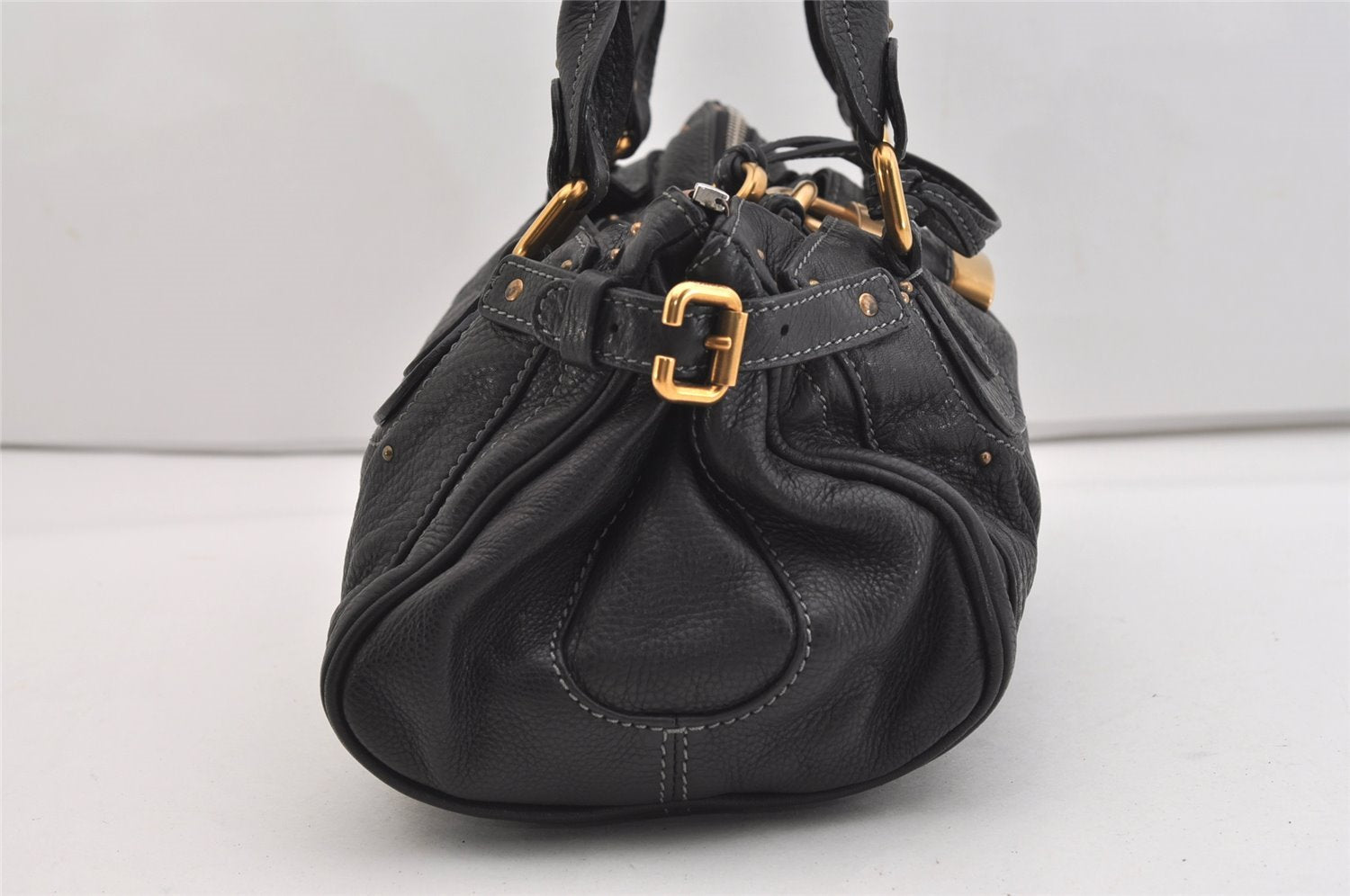 Authentic Chloe Vintage Paddington Leather Shoulder Hand Bag Black 6230J