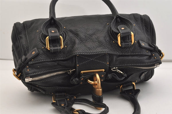 Authentic Chloe Vintage Paddington Leather Shoulder Hand Bag Black 6230J