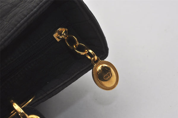 Authentic Christian Dior Lady Dior Cannage Nylon Hand Bag Black CD Junk 6231I