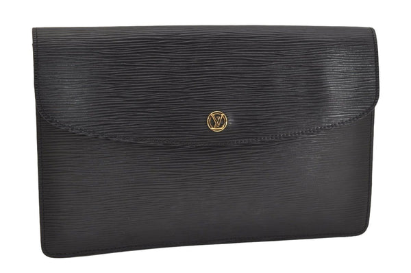 Authentic Louis Vuitton Epi Montaigne 27 Clutch Hand Bag Black M52652 LV 6231J