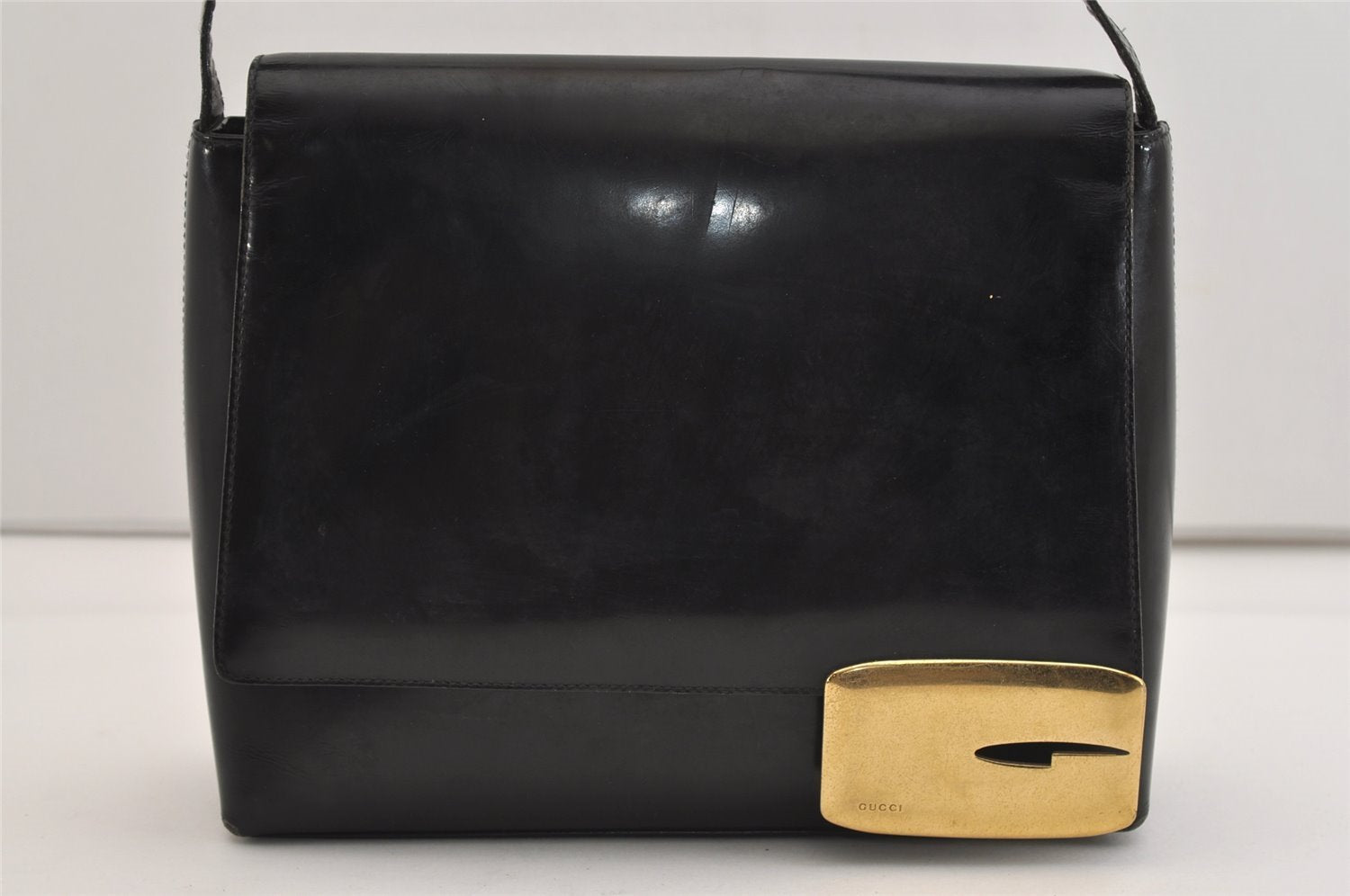Authentic GUCCI Vintage Shoulder Bag Purse Enamel Black 6232J
