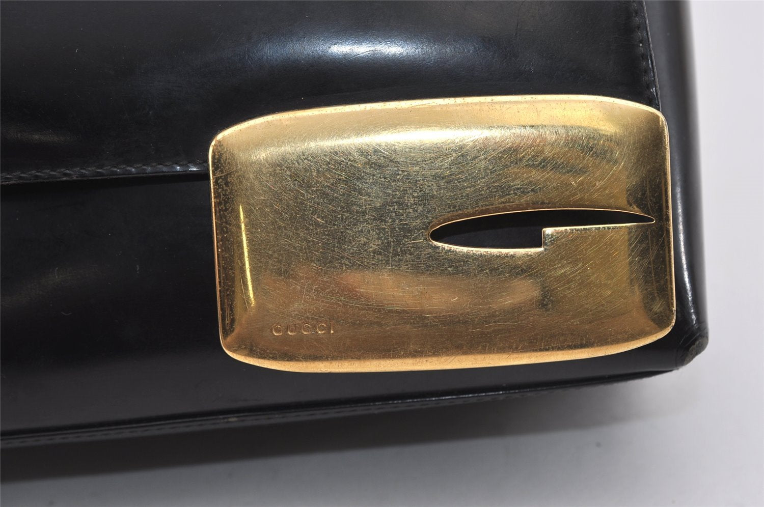 Authentic GUCCI Vintage Shoulder Bag Purse Enamel Black 6232J