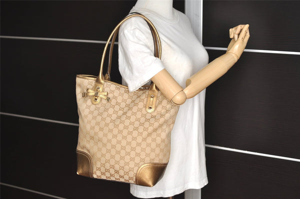 Authentic GUCCI Princy GG Canvas Leather Shoulder Tote Bag 181779 Beige 6235I