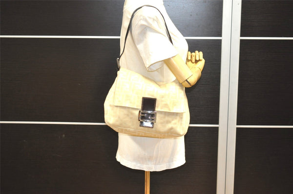 Authentic FENDI Zucca Mamma Baguette Shoulder Bag Canvas Leather Beige 6237I