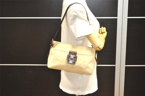 Authentic FENDI Vintage Zucca Shoulder Hand Bag Purse Canvas Leather Beige 6238I