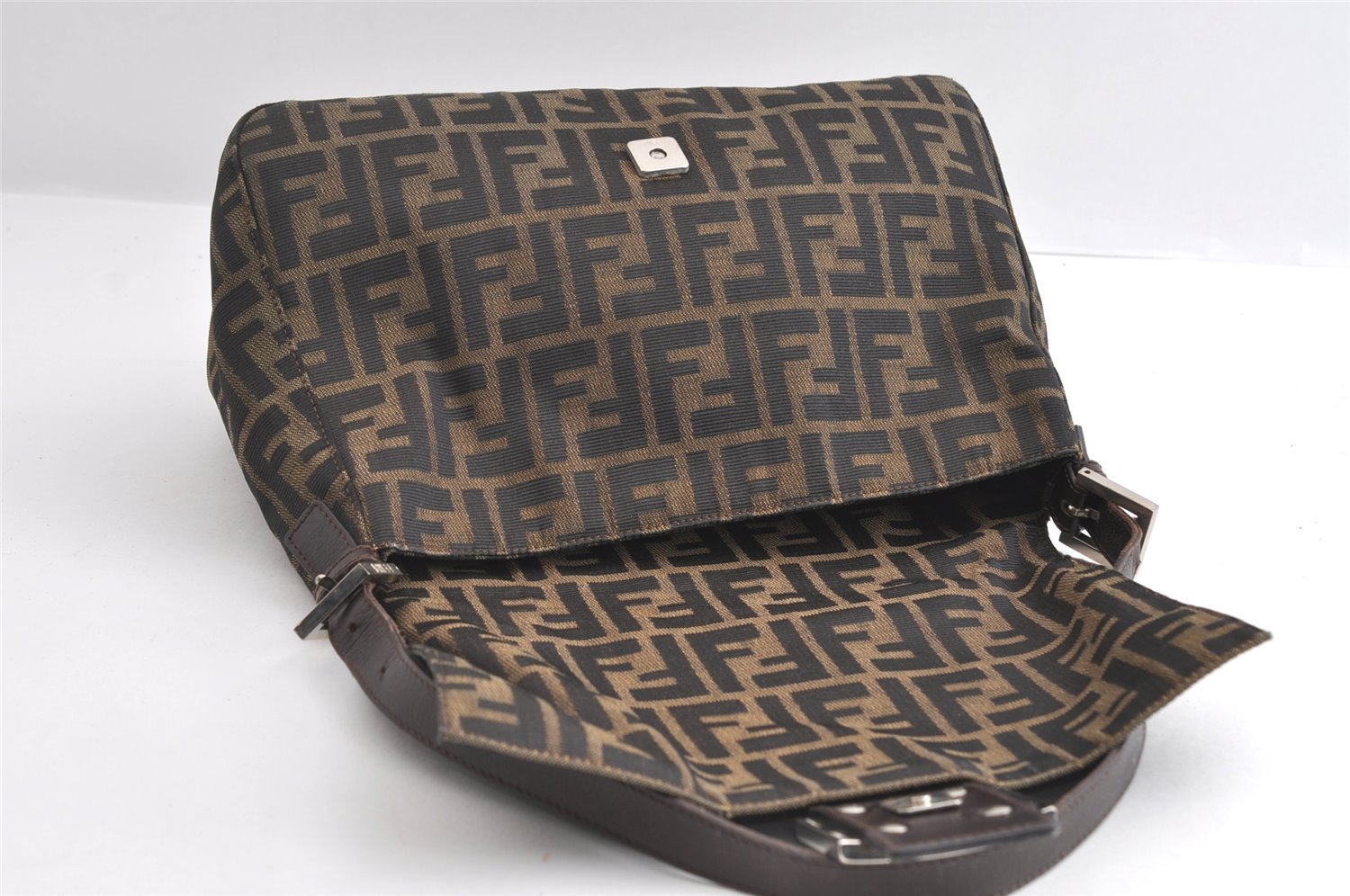 Authentic FENDI Zucca Mamma Baguette Shoulder Bag Canvas Leather Brown 6239I