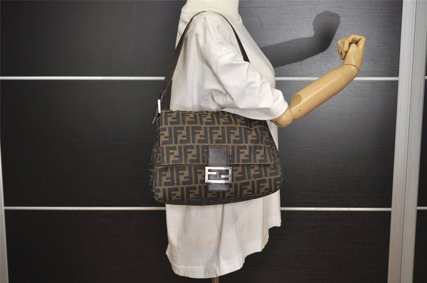 Authentic FENDI Zucca Mamma Baguette Shoulder Bag Canvas Leather Brown 6239I