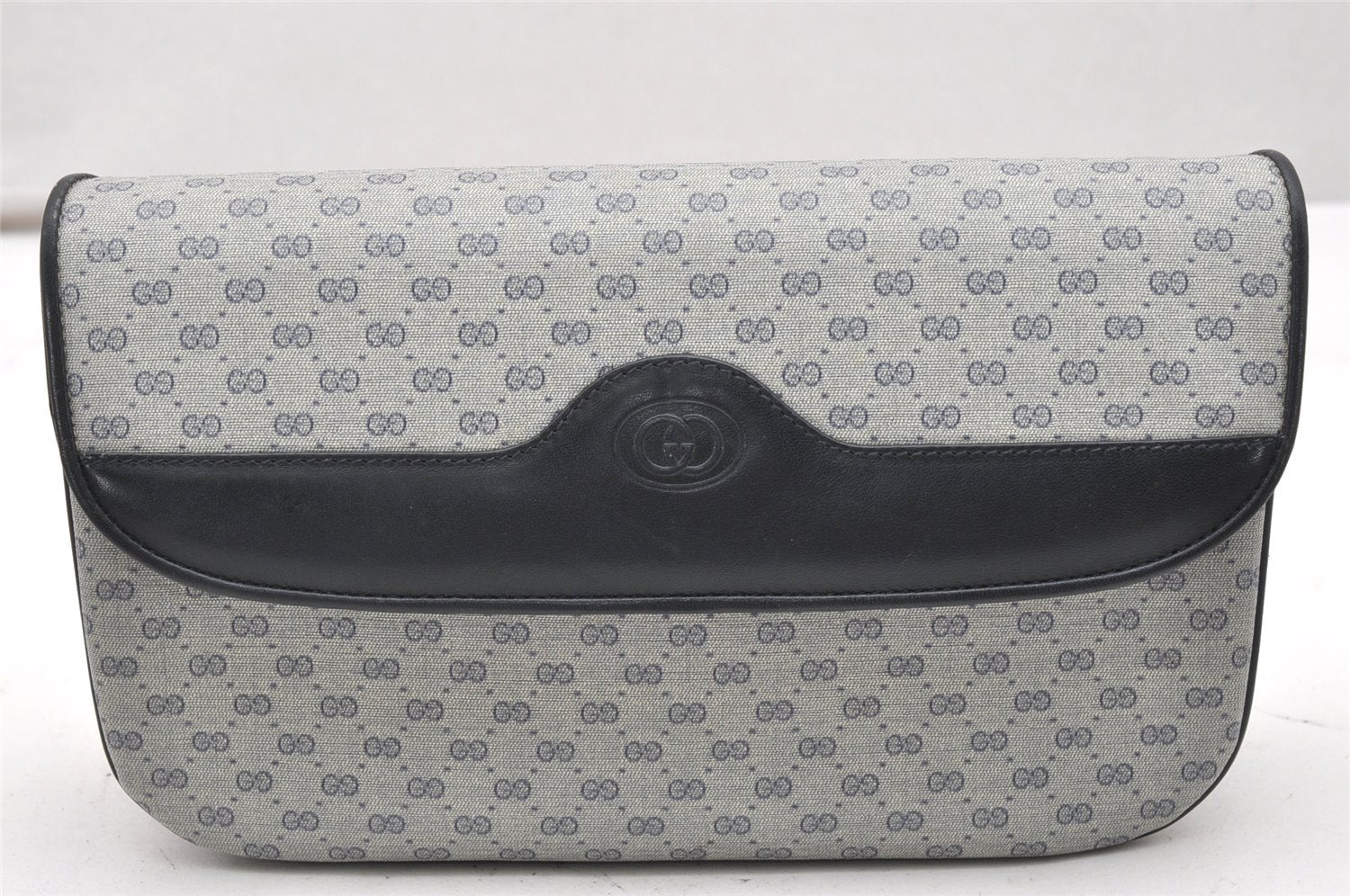 Authentic GUCCI Micro GG PVC Leather Shoulder Clutch Bag Navy Blue Junk 6239K