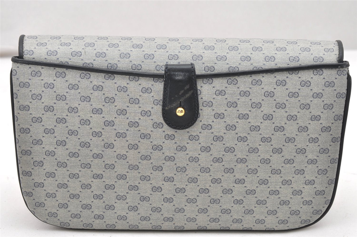 Authentic GUCCI Micro GG PVC Leather Shoulder Clutch Bag Navy Blue Junk 6239K