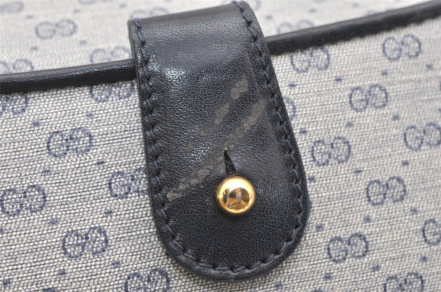 Authentic GUCCI Micro GG PVC Leather Shoulder Clutch Bag Navy Blue Junk 6239K