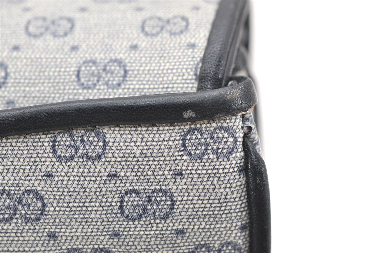 Authentic GUCCI Micro GG PVC Leather Shoulder Clutch Bag Navy Blue Junk 6239K