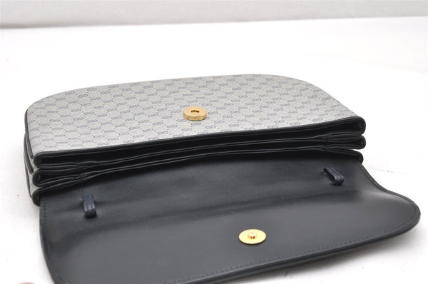 Authentic GUCCI Micro GG PVC Leather Shoulder Clutch Bag Navy Blue Junk 6239K