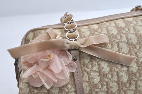 Authentic Christian Dior Trotter Romantic Hand Bag PVC Suede Leather Beige 6240I