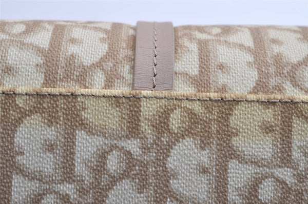 Authentic Christian Dior Trotter Romantic Hand Bag PVC Suede Leather Beige 6240I