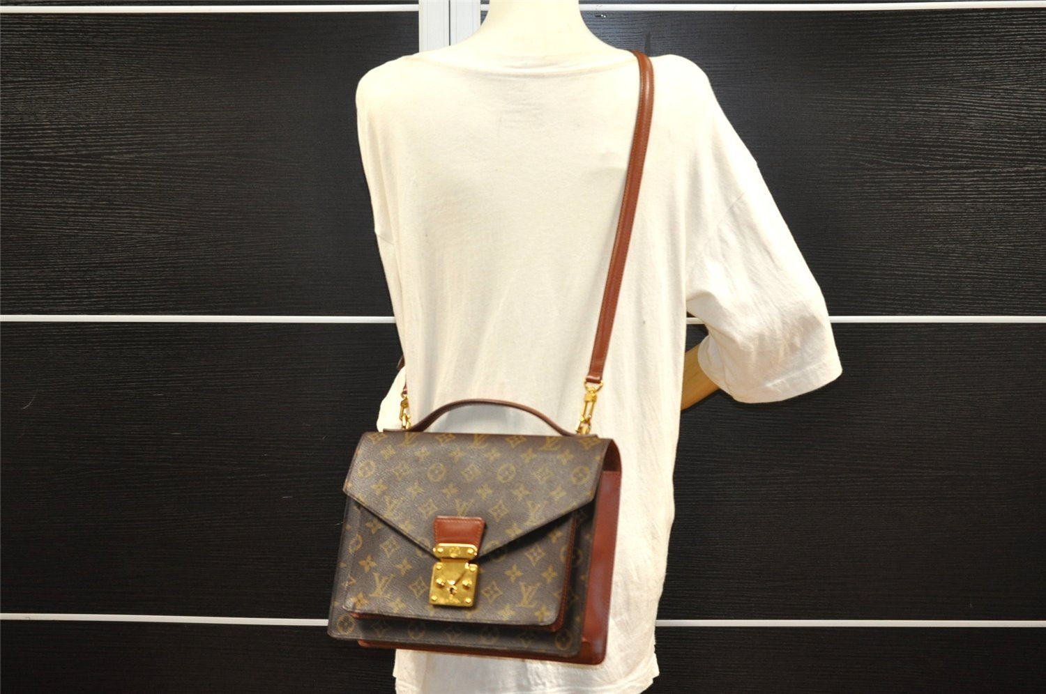 Authentic Louis Vuitton Monogram Monceau 2Way Shoulder Hand Bag M51185 LV 6241I