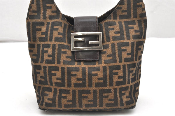 Authentic FENDI Zucca Mamma Baguette Shoulder Bag Canvas Leather Brown 6243K