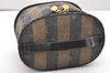 Authentic FENDI Pequin Vanity Case Hand Bag PVC Leather Brown Black Junk 6244K