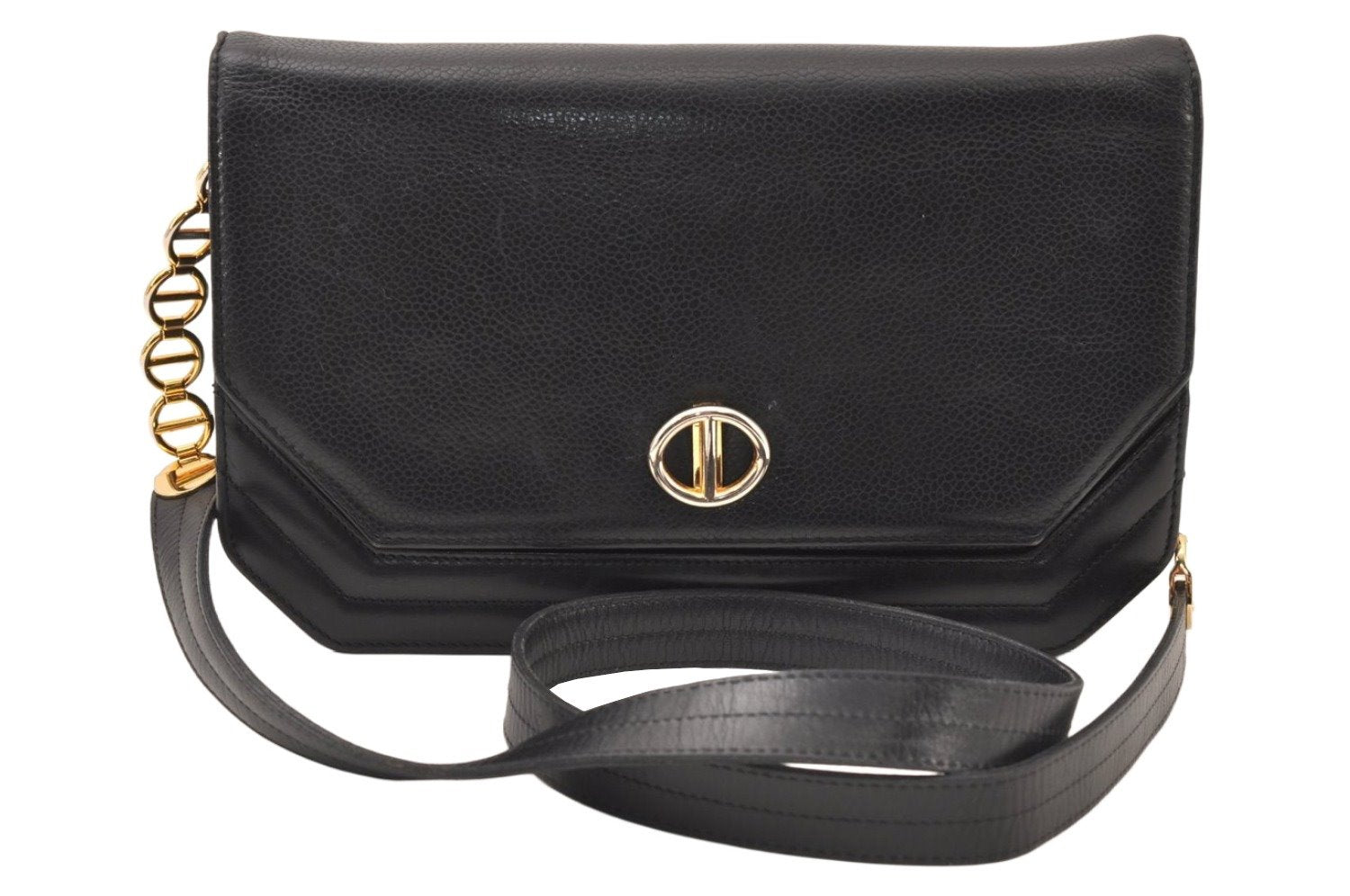Authentic Christian Dior Shoulder Cross Body Bag Purse Leather Black 6246K