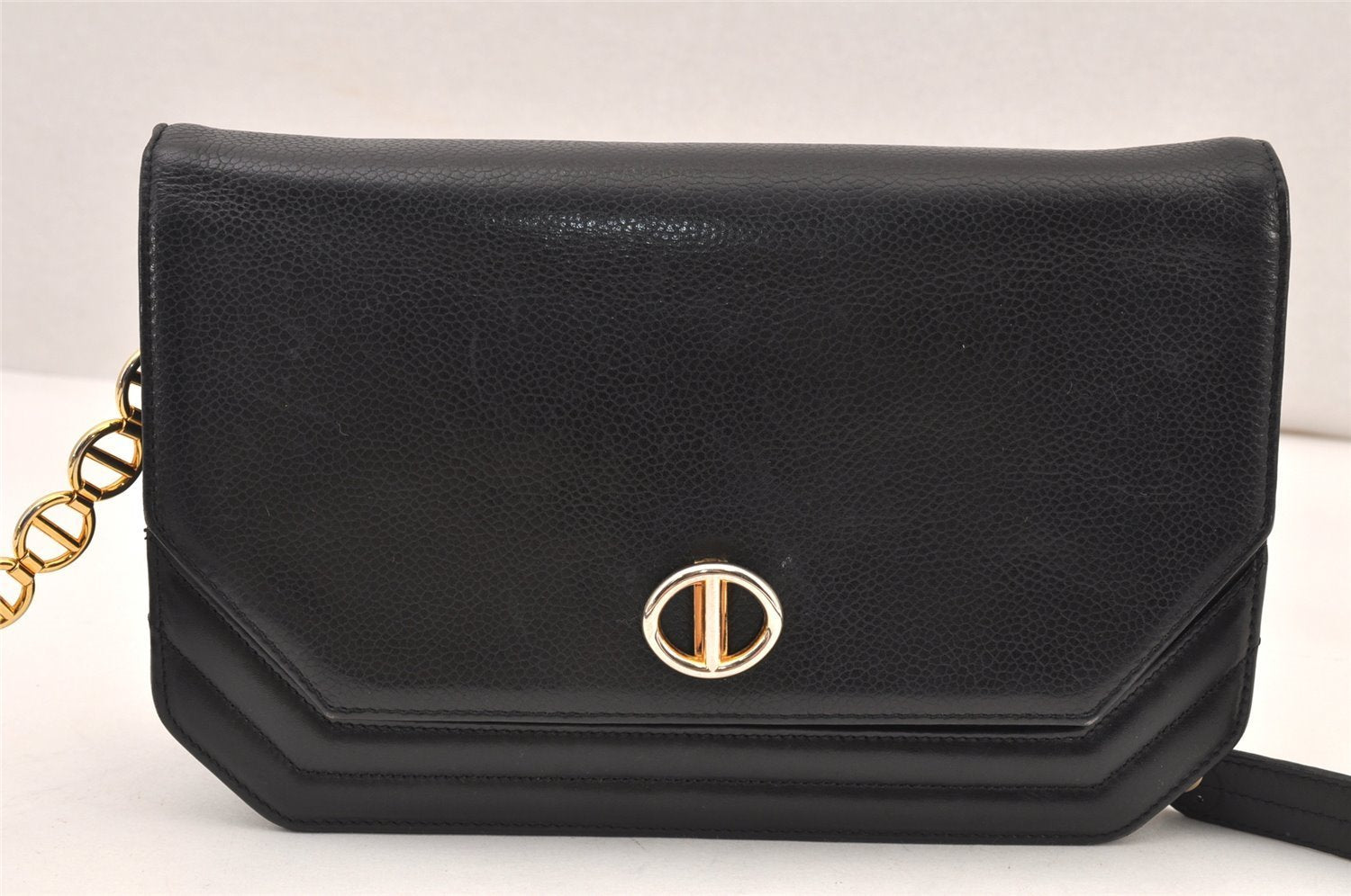 Authentic Christian Dior Shoulder Cross Body Bag Purse Leather Black 6246K