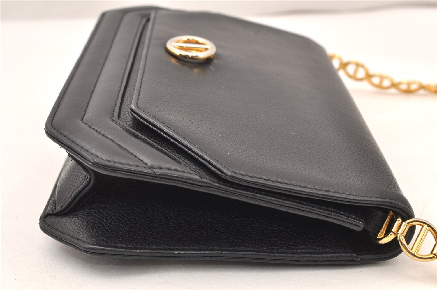 Authentic Christian Dior Shoulder Cross Body Bag Purse Leather Black 6246K