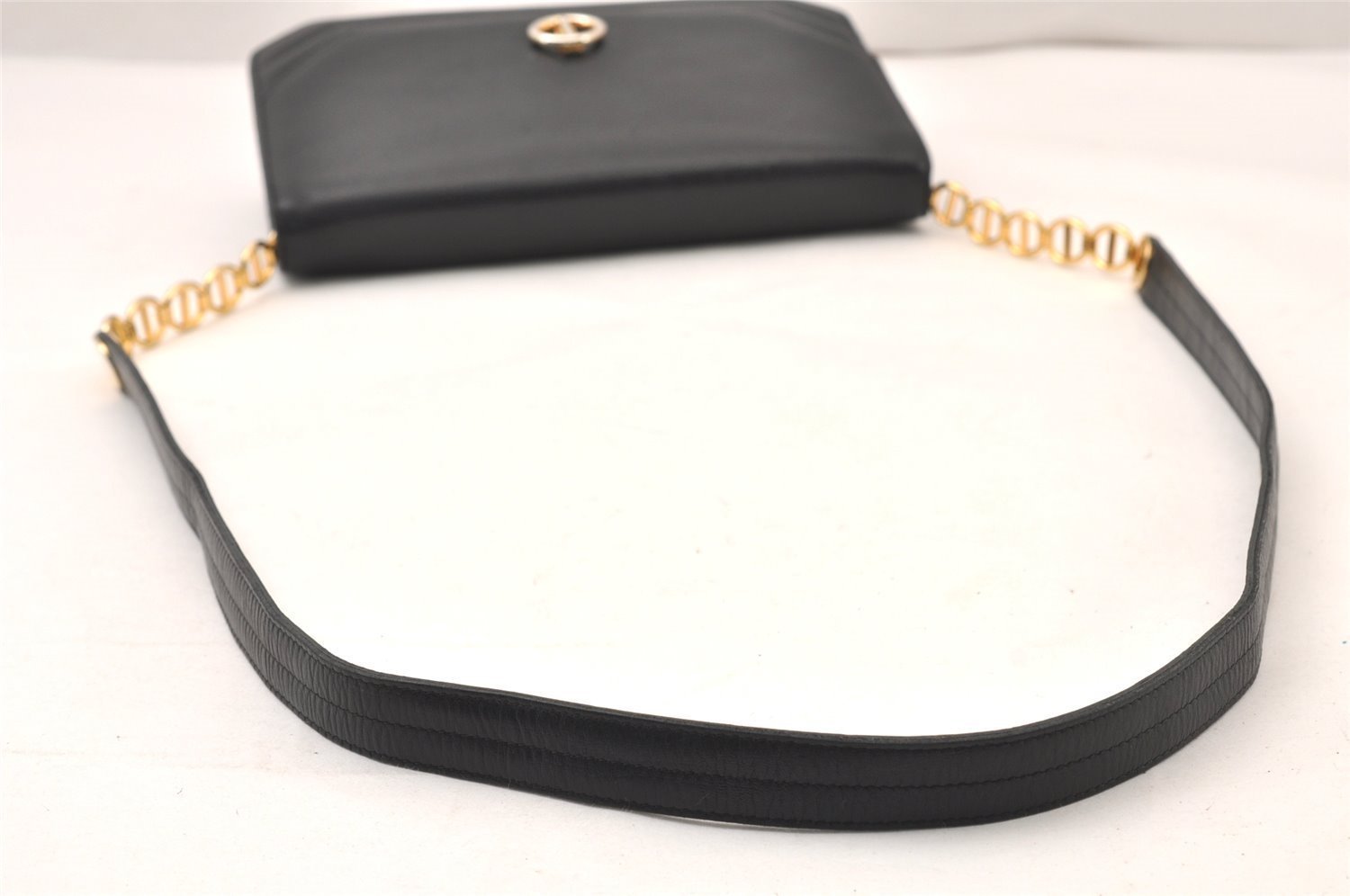 Authentic Christian Dior Shoulder Cross Body Bag Purse Leather Black 6246K