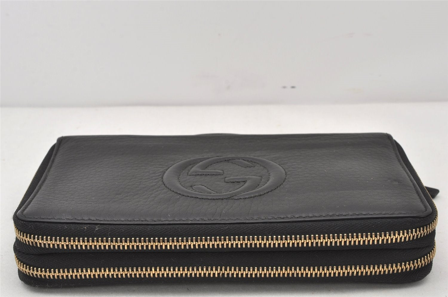 Authentic GUCCI SOHO Hand Long Wallet Purse GG Leather 306118 Black 6248K