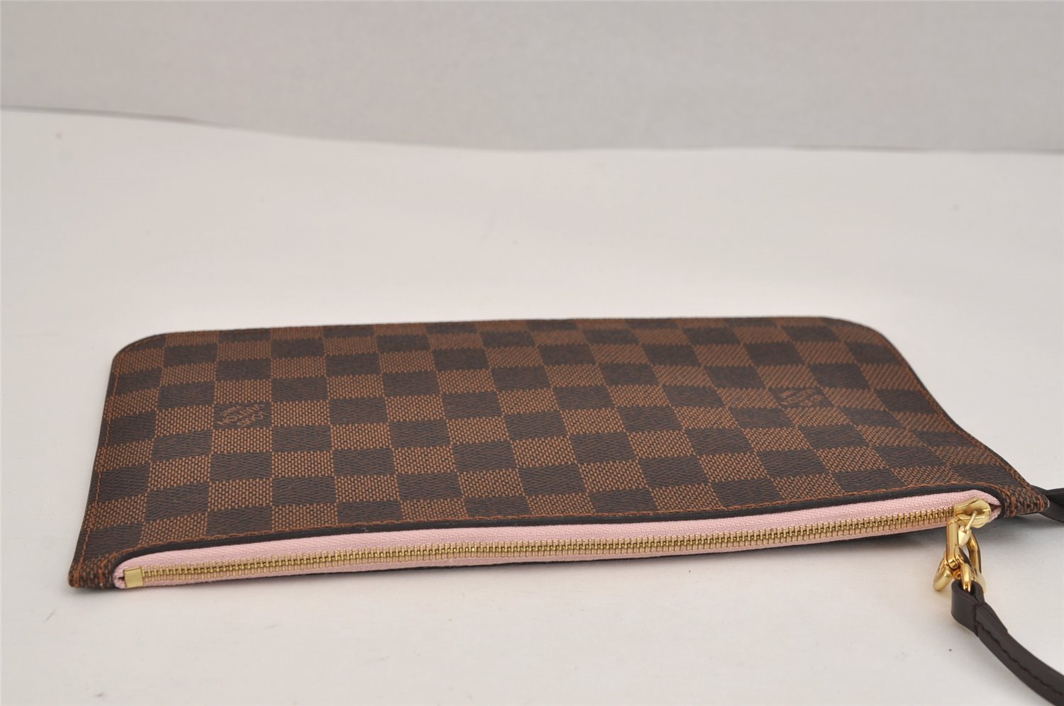 Auth Louis Vuitton Damier Neverfull Pouch Purse Clutch Rose Ballerine Pink 6249J