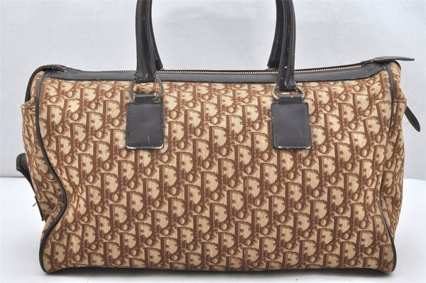 Authentic Christian Dior Trotter Boston Hand Bag Canvas Leather Brown CD 6253K