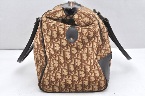 Authentic Christian Dior Trotter Boston Hand Bag Canvas Leather Brown CD 6253K
