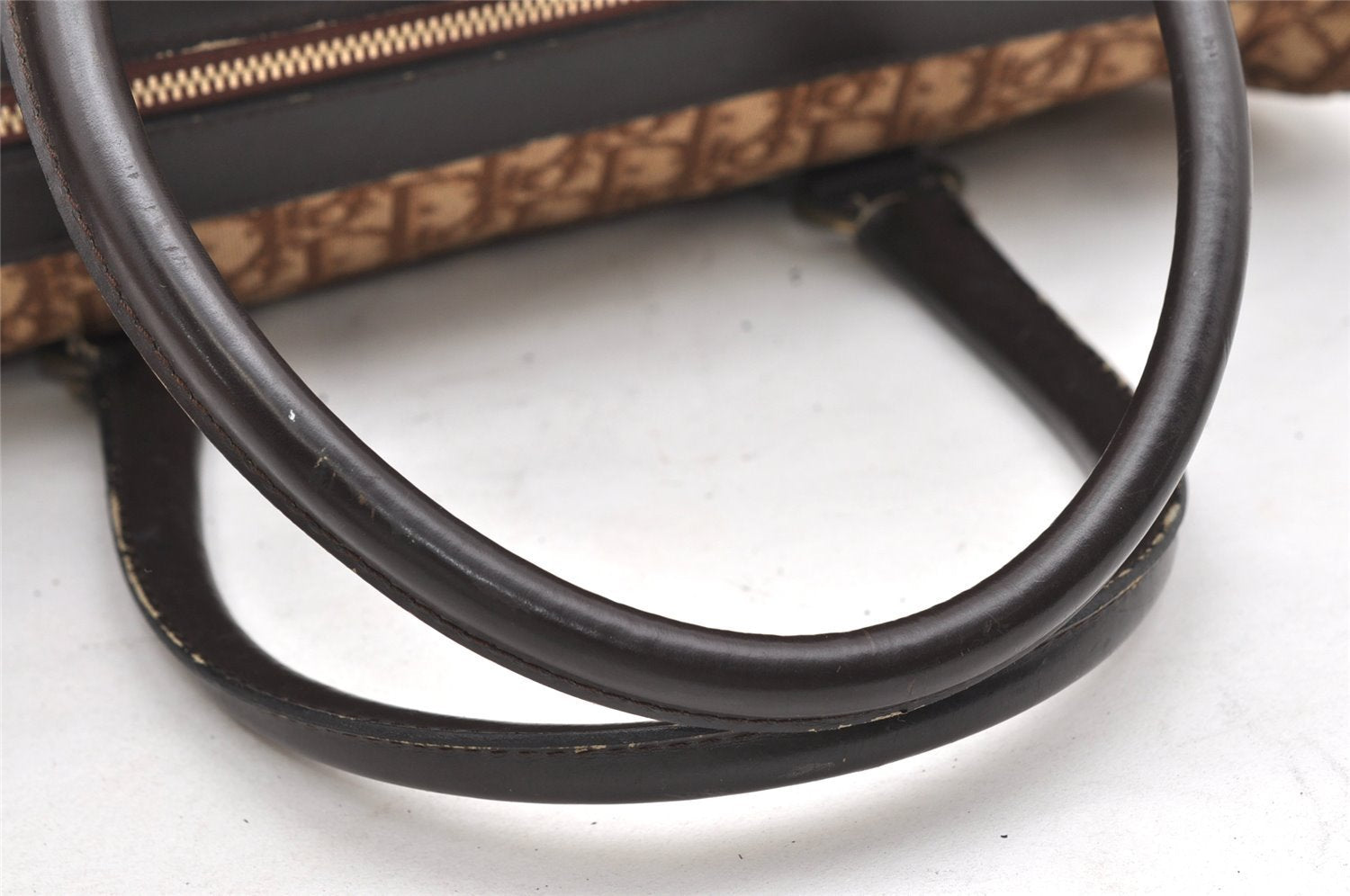 Authentic Christian Dior Trotter Boston Hand Bag Canvas Leather Brown CD 6253K