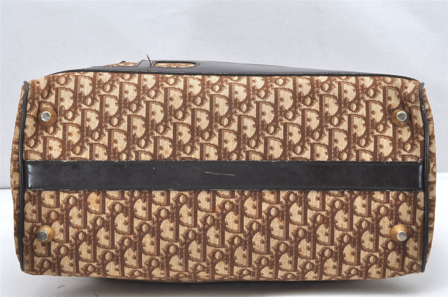 Authentic Christian Dior Trotter Boston Hand Bag Canvas Leather Brown CD 6253K