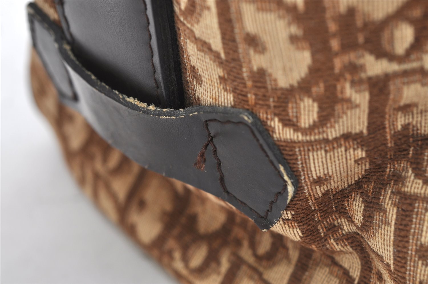 Authentic Christian Dior Trotter Boston Hand Bag Canvas Leather Brown CD 6253K
