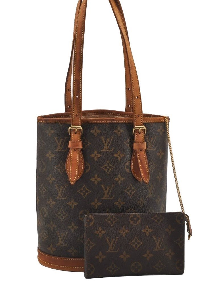 Authentic Louis Vuitton Monogram Bucket PM Shoulder Tote Bag M42238 LV 6257J