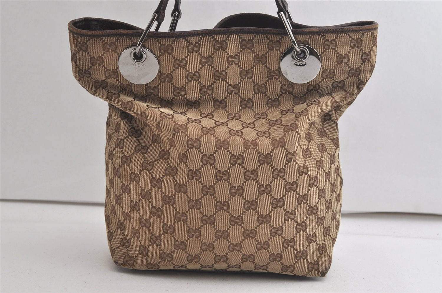 Authentic GUCCI Eclipse Shoulder Tote Bag GG Canvas Leather 120836 Brown 6257K