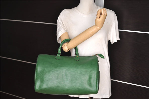 Authentic Louis Vuitton Epi Speedy 35 Hand Boston Bag Green M42994 LV 6258I