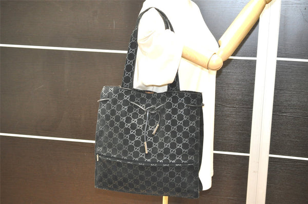 Authentic GUCCI Vintage Shoulder Tote Bag GG Suede 0021052 Black 6260K