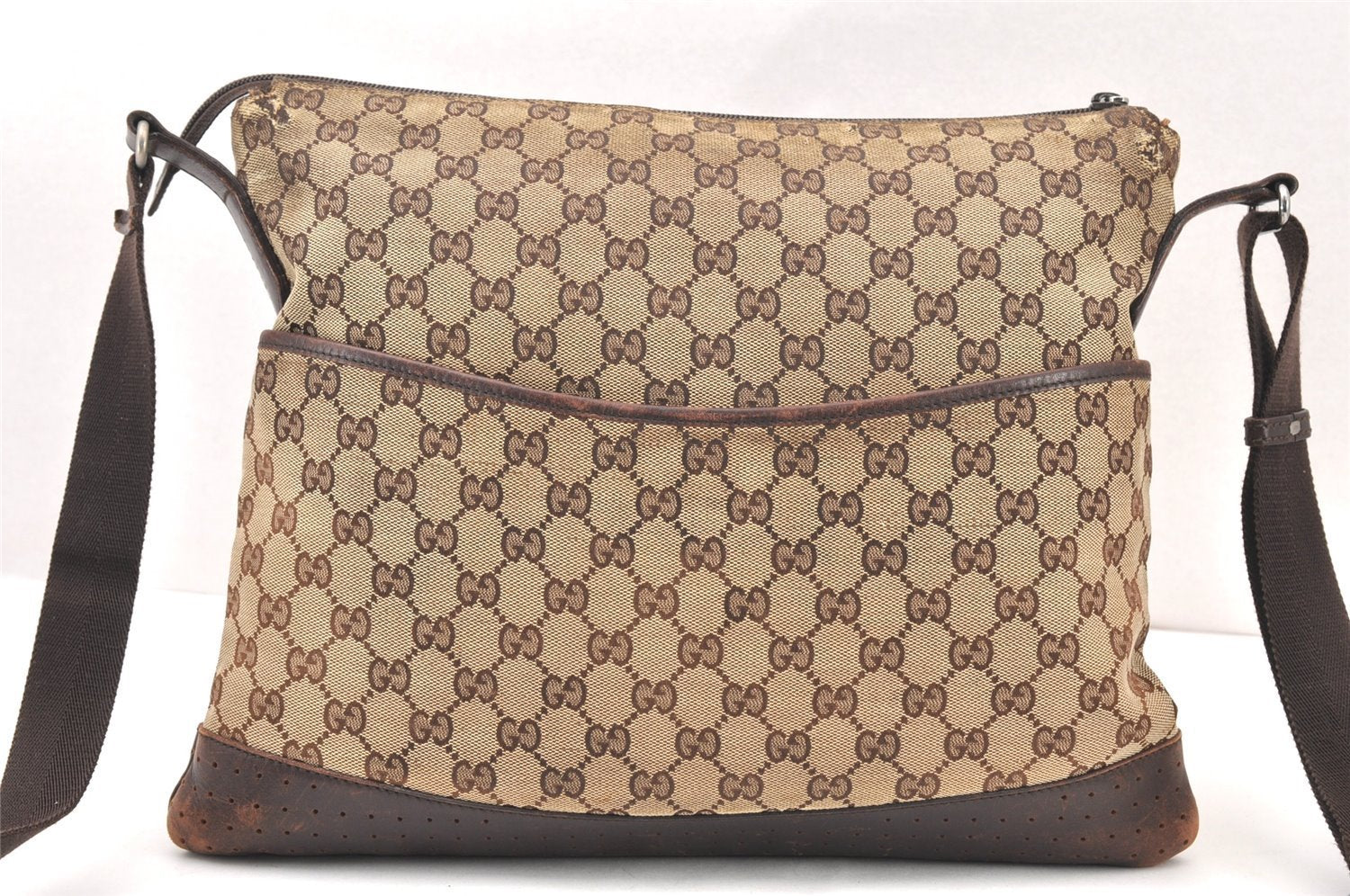 Authentic GUCCI Shoulder Cross Body Bag GG Canvas Leather 145856 Brown 6263K