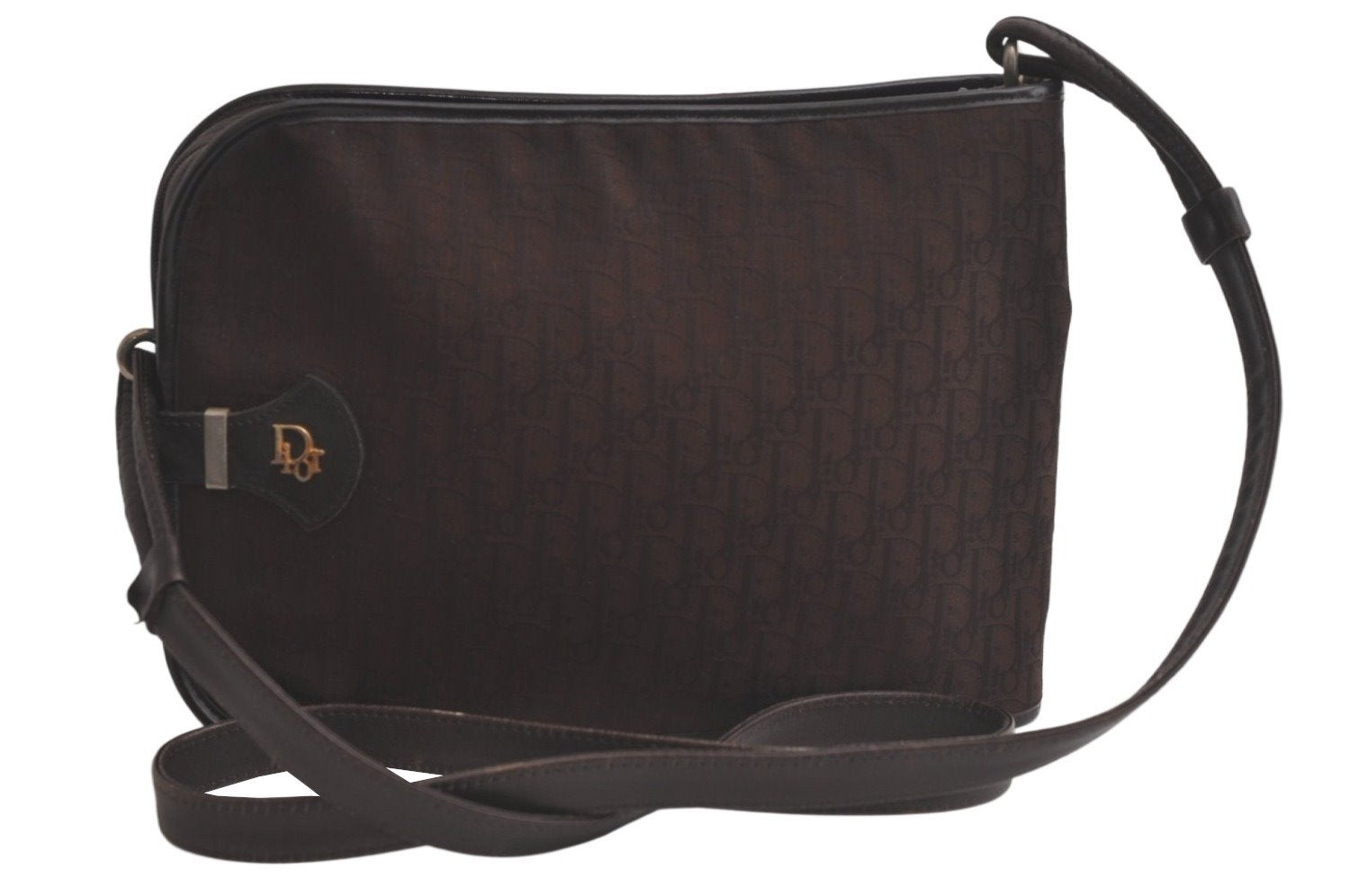 Authentic Christian Dior Trotter Shoulder Cross Bag Canvas Leather Brown 6265K