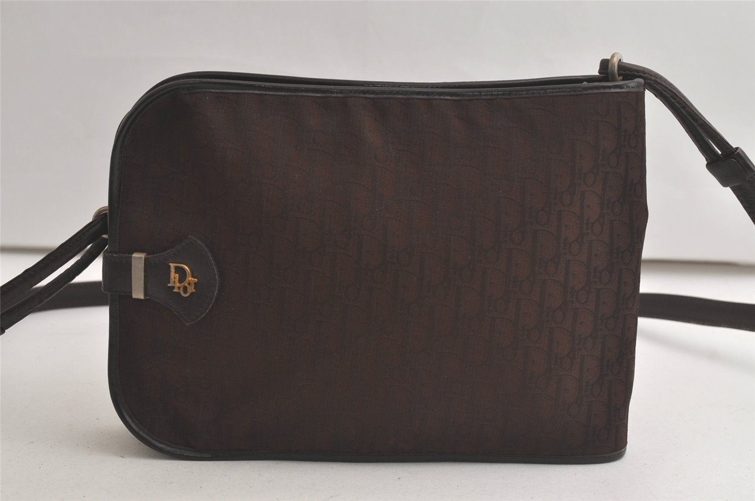 Authentic Christian Dior Trotter Shoulder Cross Bag Canvas Leather Brown 6265K