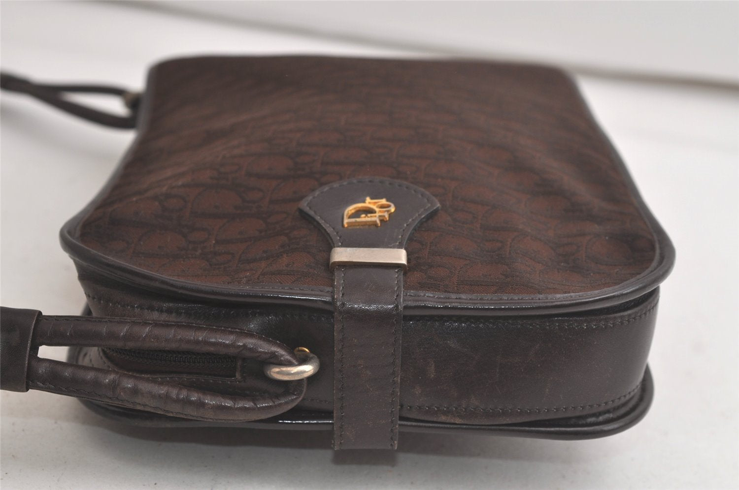 Authentic Christian Dior Trotter Shoulder Cross Bag Canvas Leather Brown 6265K
