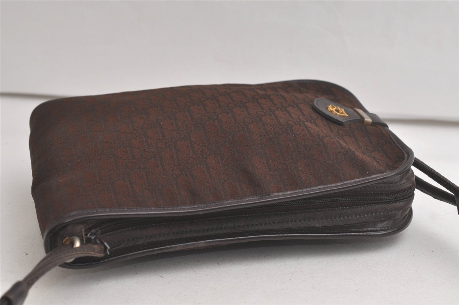 Authentic Christian Dior Trotter Shoulder Cross Bag Canvas Leather Brown 6265K