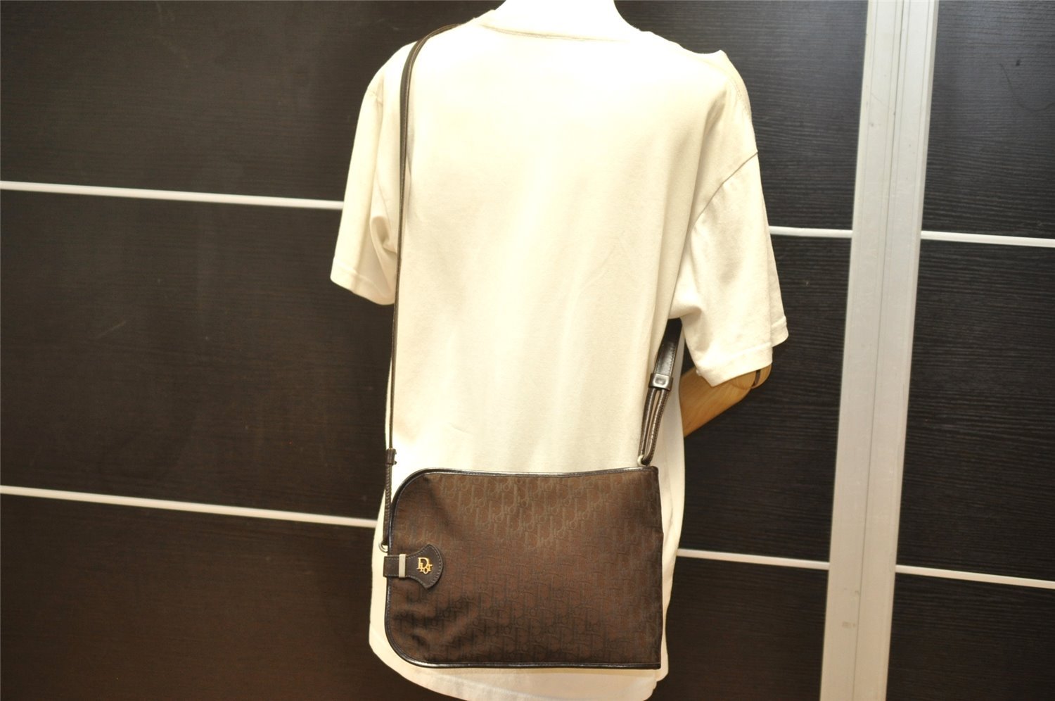Authentic Christian Dior Trotter Shoulder Cross Bag Canvas Leather Brown 6265K