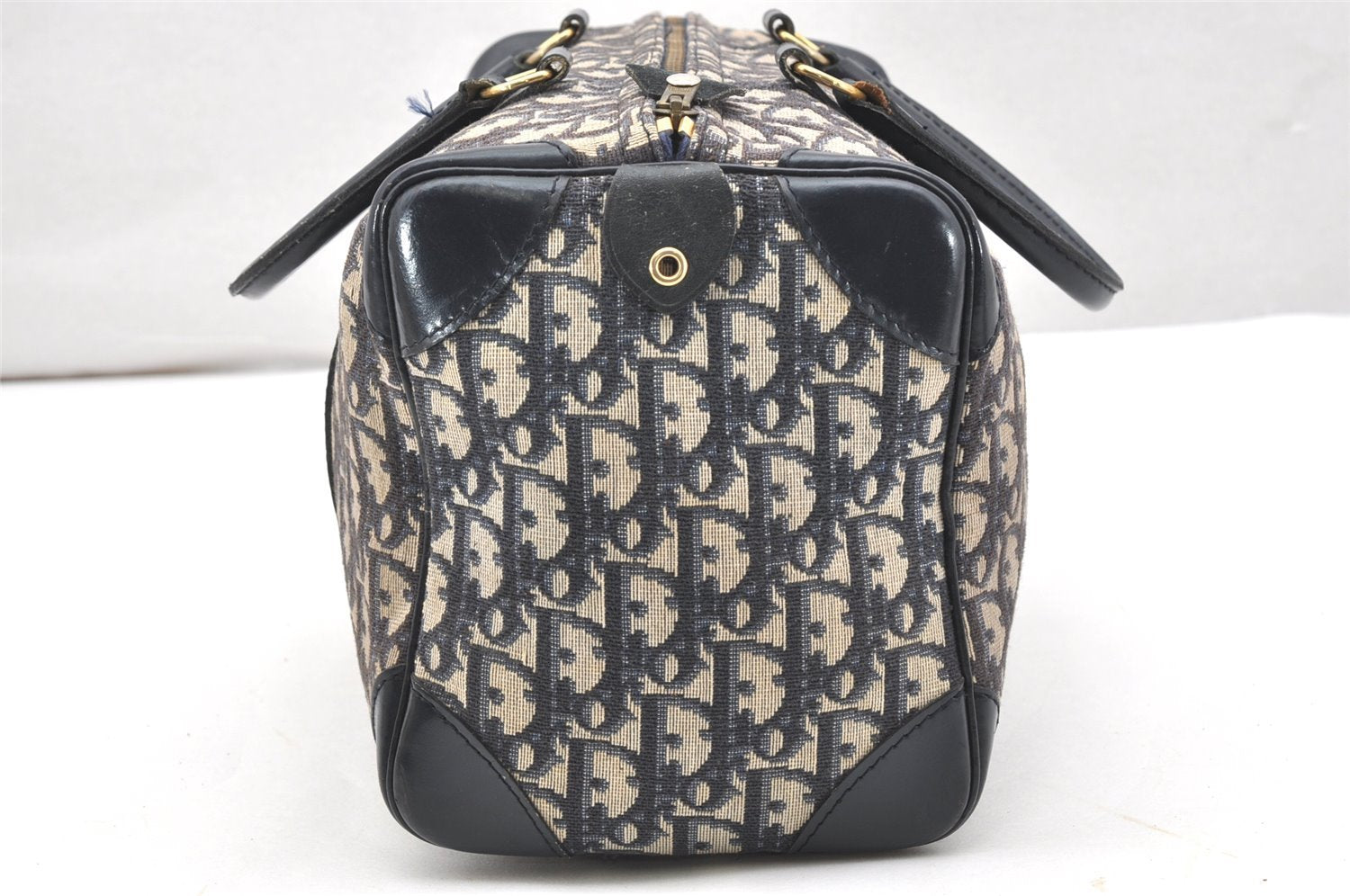 Authentic Christian Dior Trotter Hand Boston Bag Purse Canvas Blue CD 6266K